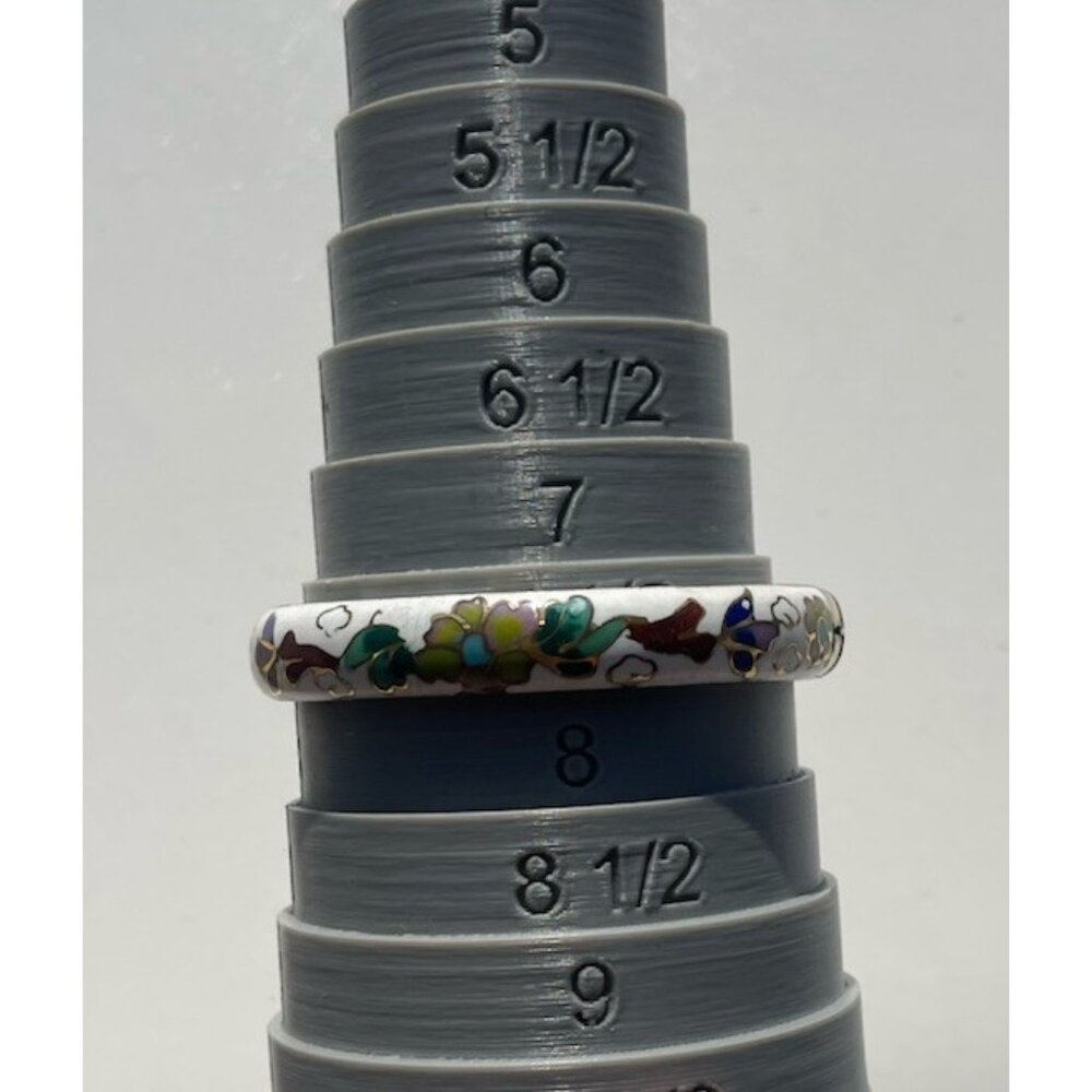 Vintage White Enamel Cloisonné Floral Blue Multi Color Hinged  Bangle Sz 7.5” - Picture 4 of 14